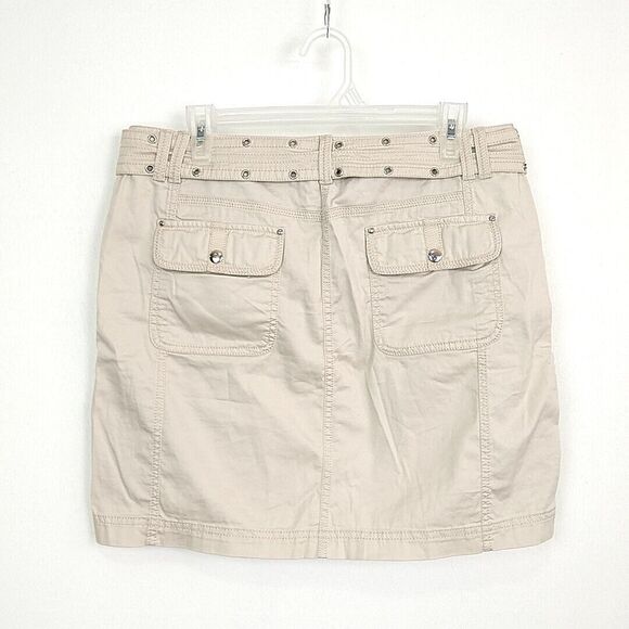 💥5/$25 White House Black Market sz 12 Mini Skirt Straight Khaki Belted Pockets - Picture 3 of 5